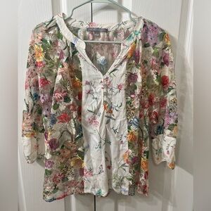 Valerie Stevens Floral Mesh Blouse | Button Front | Romantic Boho Top